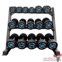 1441 Pro Sports Fitness Premium Round Dumbbell Set 2.5 Kg - 20 Kg (8 Pairs) Blue with 3 Tier Rack